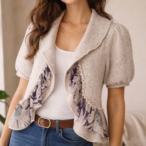Anthropologie Cropped Ruffled Open Cardigan, Size M | by Knitted & Knotted